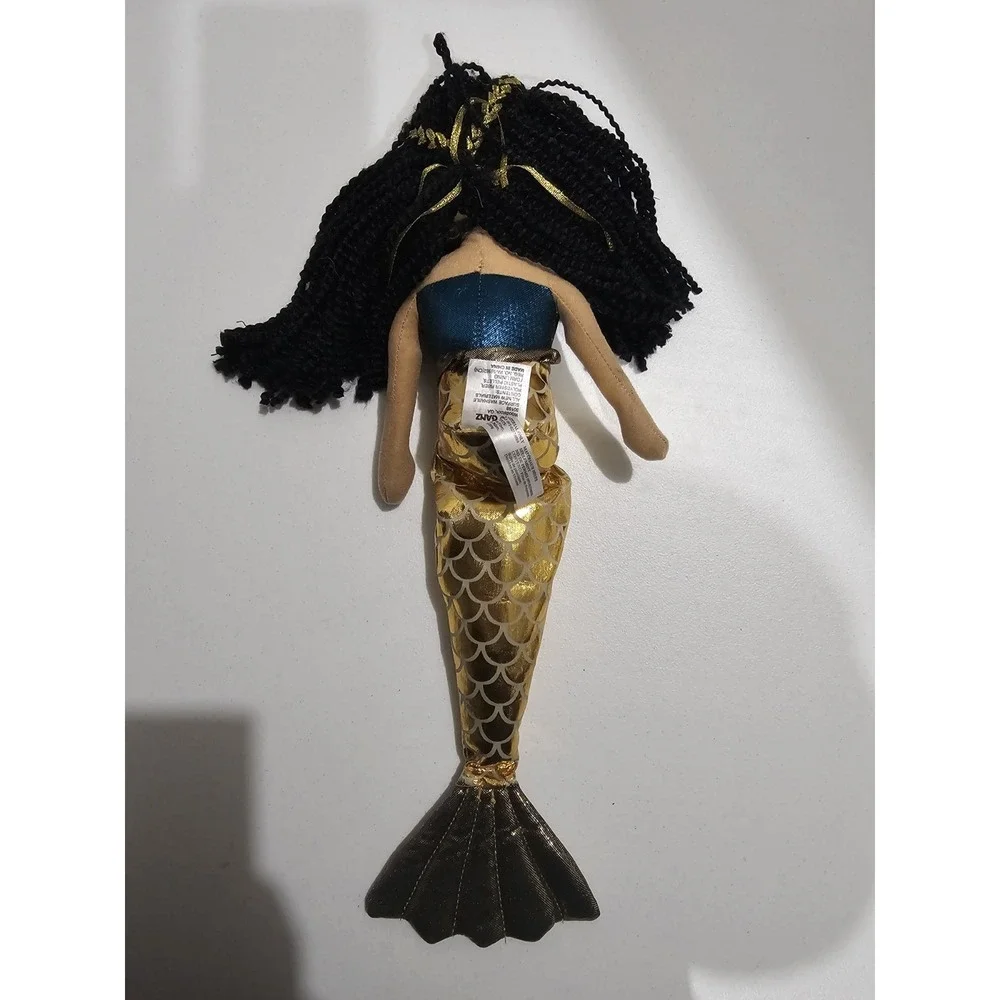 Ganz Mermaid Doll Cloth Fabric Gold Tail‎ Black Yarn Hair 18